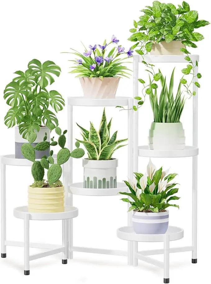 iDavosic.ly 7 Tier Large Plant Stand Indoor, 10 Inch Wide Tall Corner Metal Plant Stands Outdoor for Multiple Plants, Folding Tiered Flower Display Holder Rack Shelf, White by GreenHaven Gardens