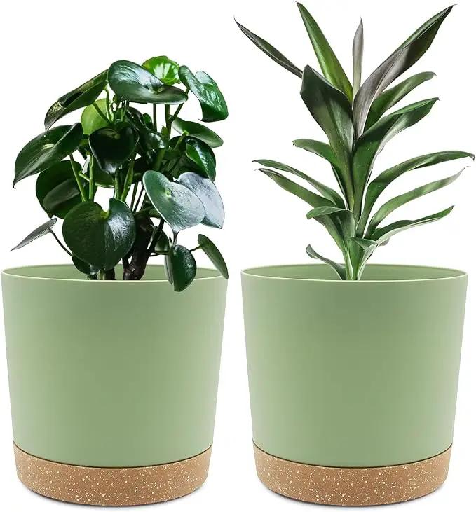 QCQHDU 8 inch Plant Pot, 2 Pack Planters for Indoor Plants with Drainage Holes & Saucer, Outdoor Flower Pots Home Garden Modern Decor by GreenHaven Gardens