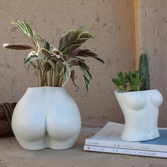 FROZZUR Body Plant Pot Butt Vase, Female Flower Pot, Resin Modern Boho Planter, White, Oval, Drainage Holes, Indoor, Table Top, Home Decor by GreenHaven Gardens