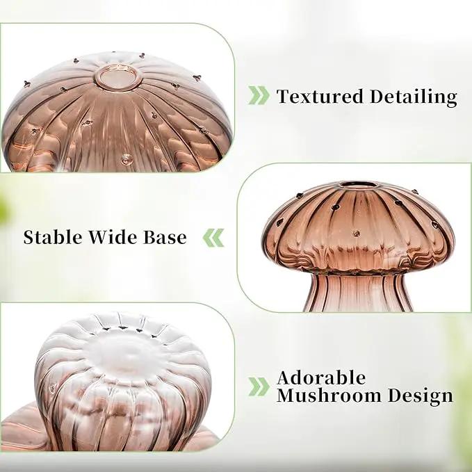 Glasseam Mushroom Plant Propagation Stations: Amber Glass Terrarium Jar Set of 5 Cute Planters for Indoor Plants Mini Propagate Station Unique Christmas Birthday Gifts for Women Home Office Decor by GreenHaven Gardens