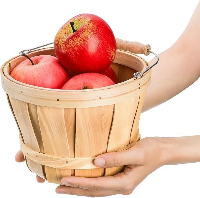 Okllen 2 Pack Round Wooden Baskets with Handle, Empty Wood Fruit Buckets, Easter Basket Fall Harvest Basket for Display Fruits Vegetables, Home Garden and Party Supplies, Natural Color by GreenHaven Gardens