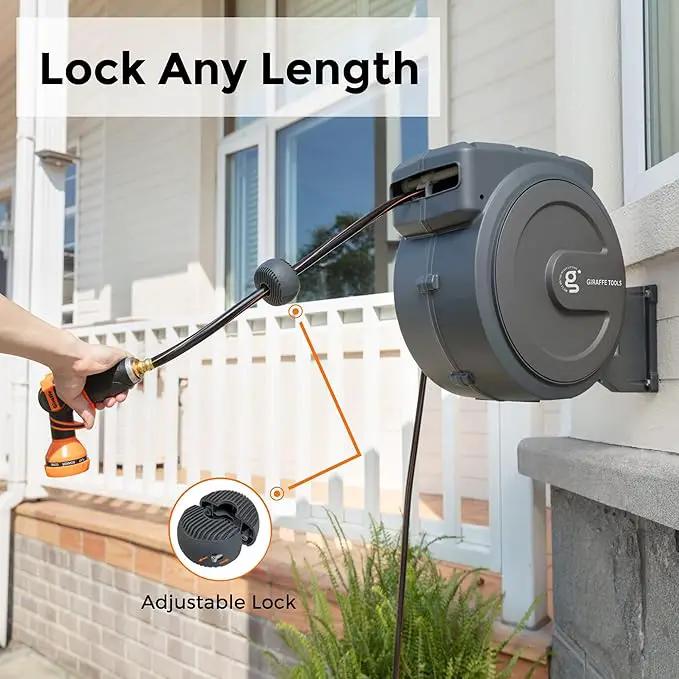 Giraffe Tools Hose Reel 1/2‘’ 78 ft, Heavy Duty Retractable Garden Hose Reel with Any Length Lock, Slow Return System, Wall Mounted and 180 Deg Swivel Bracket by GreenHaven Gardens