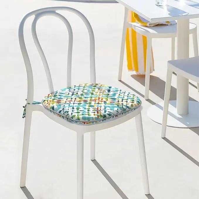 Indoor/Outdoor Chair Cushions 16x17 Inch, Patio Chair Cushions with Ties, All Weather Seat Cushions for Patio Furniture Home Garden Chair Use, Set of 2,Acapa Opal Geometric by GreenHaven Gardens