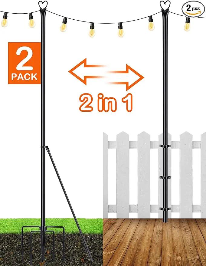 LOPANNY String Light Poles - 2 Pack 9.8 FT for Outside Hanging - Backyard, Garden, Patio, Deck Lighting Stand for Outdoor Parties, Wedding by GreenHaven Gardens
