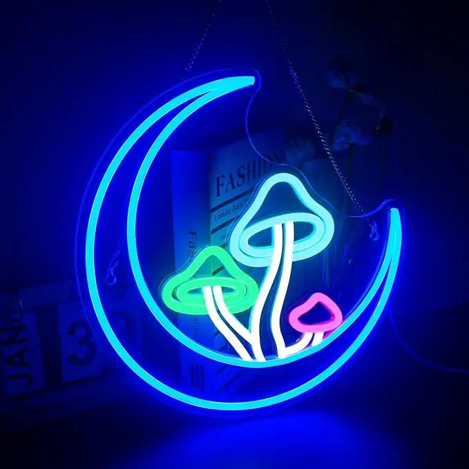 Moon Mushroom Neon Sign Blue Moon Neon Lights for Wall Decor Mushroom Light Up Signs USB LED Signs for Girls room Living Room Kids Room Home Bar Party Shop by GreenHaven Gardens