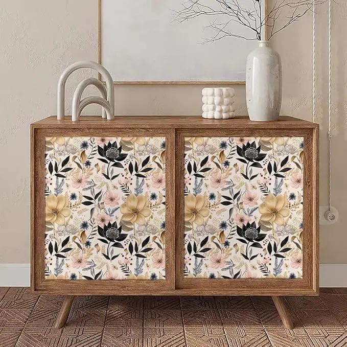 White/Pink/Gold Floral Garden Black Blue Flowers Vintage Peel and Stick Wallpaper Self Adhesive Removable Easy Peel Off Contact Paper Stick on Wall Paper for Bedroom Cabinet Renter Friendly by GreenHaven Gardens