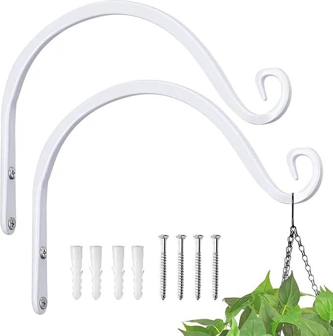 Kingsyard 2-Pack Wall Plant Hanger Outdoor - Heavy Duty Metal Hanging Bracket Hooks for Hanging Plant, Bird Feeders, Lanterns, Wind Chimes Outdoor & Indoor, 8-Inch/White by GreenHaven Gardens