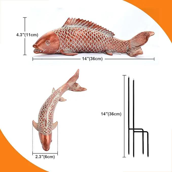 Koi Fish Decor Garden Sculptures & Statues, Outdoor Antique Copper Fish Statues Pond Zen Garden Decor Patio Backyard Lawn Porch Yard Art Decoration, Best Gift for Mother's Day, Set of 2, Large by GreenHaven Gardens