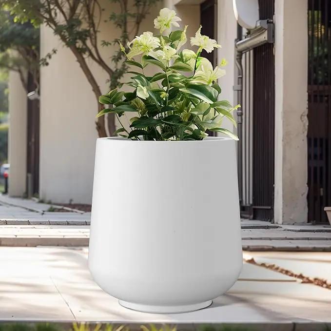 Kante 11.6" Dia Round Concrete Planter, Outdoor Indoor Large Plant Pots Containers with Drainage Hole and Rubber Plug for Home Garden Patio, Pure White by GreenHaven Gardens