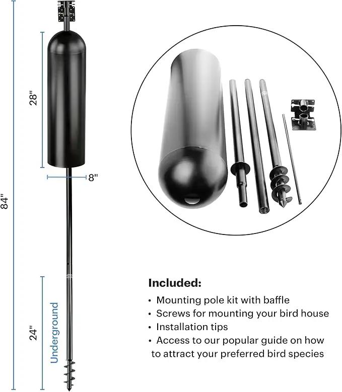 WHITEHORSE Bird House Pole with Baffle- A Professional Squirrel Proof Bird Feeder Pole - Very Sturdy Against Strong Winds - Bird House Poles for Outdoors - Pole for Bird Feeders - Bluebird House Pole by GreenHaven Gardens