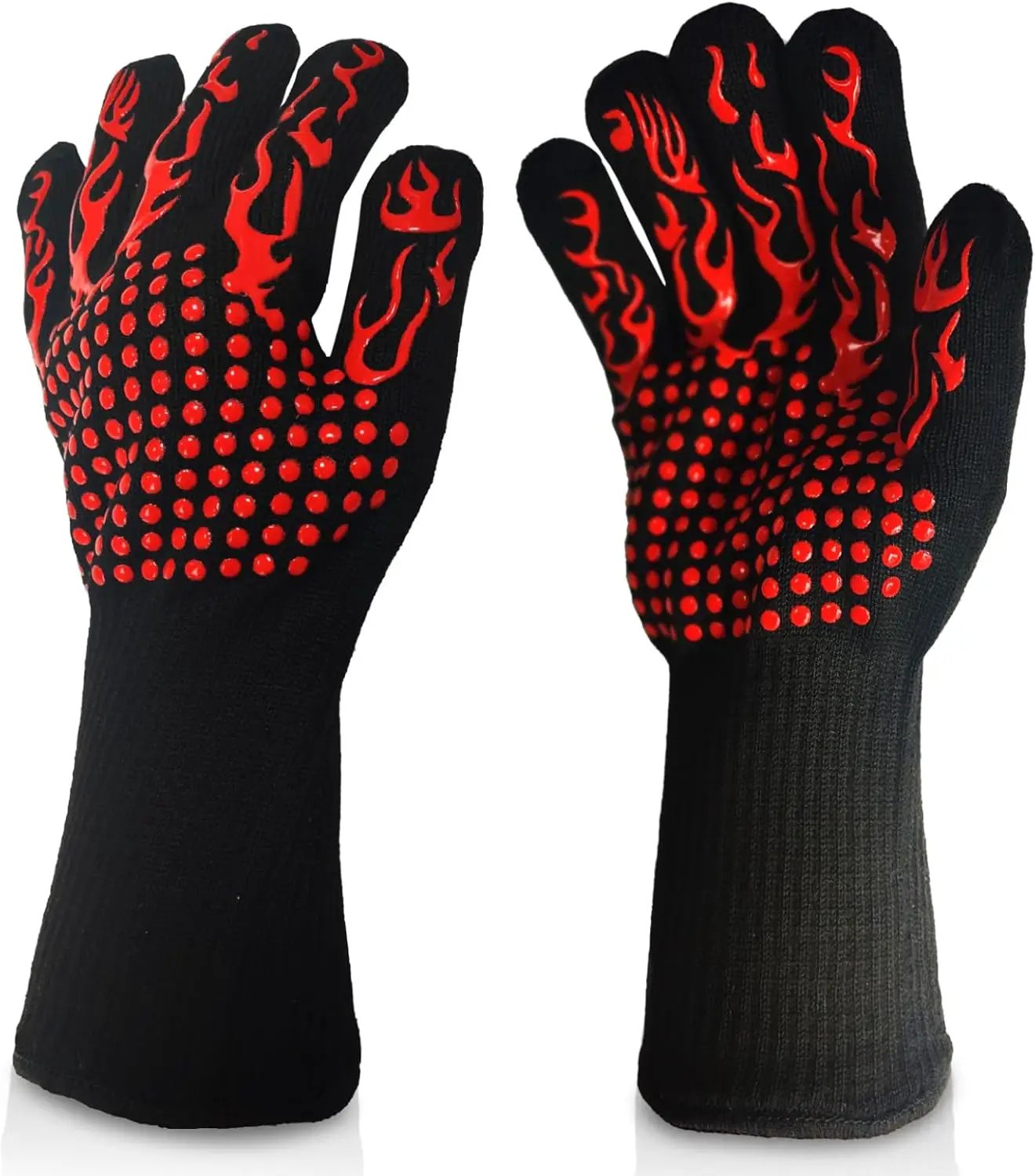 BBQ Gloves Fireproof, 1472°F/800°C F Heat Resistant Grill Cut-Resistant Mitts, Non-Slip Silicone Oven Gloves Long Kitchen Gloves for Barbecue Cooking Baking Cutting by GreenHaven Gardens