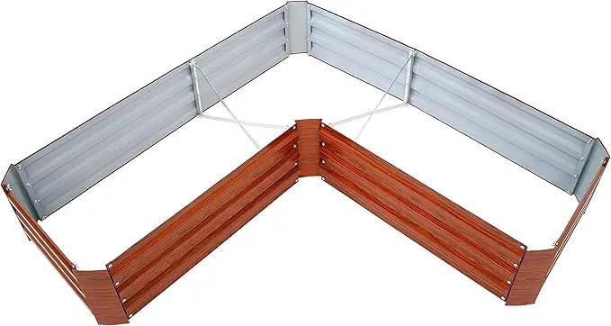 Sunnydaze 11.75" H Raised Metal Garden Bed - Galvanized Raised Garden Bed Outdoor for Vegetables and Flowers - Woodgrain - L-Shaped by GreenHaven Gardens