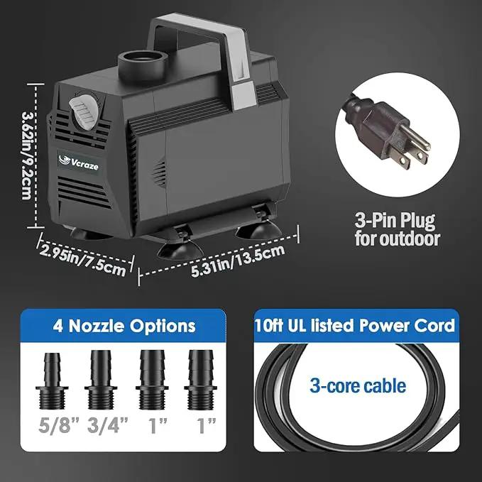 Submersible Water Pump 880GPH/45W Fountain Pumps with Flow Control, Pond Pump Submersible Outdoor with 10ft 3-Core Power cable for Hydroponics, Aquarium, Waterfall, Statuary, Water feature by GreenHaven Gardens