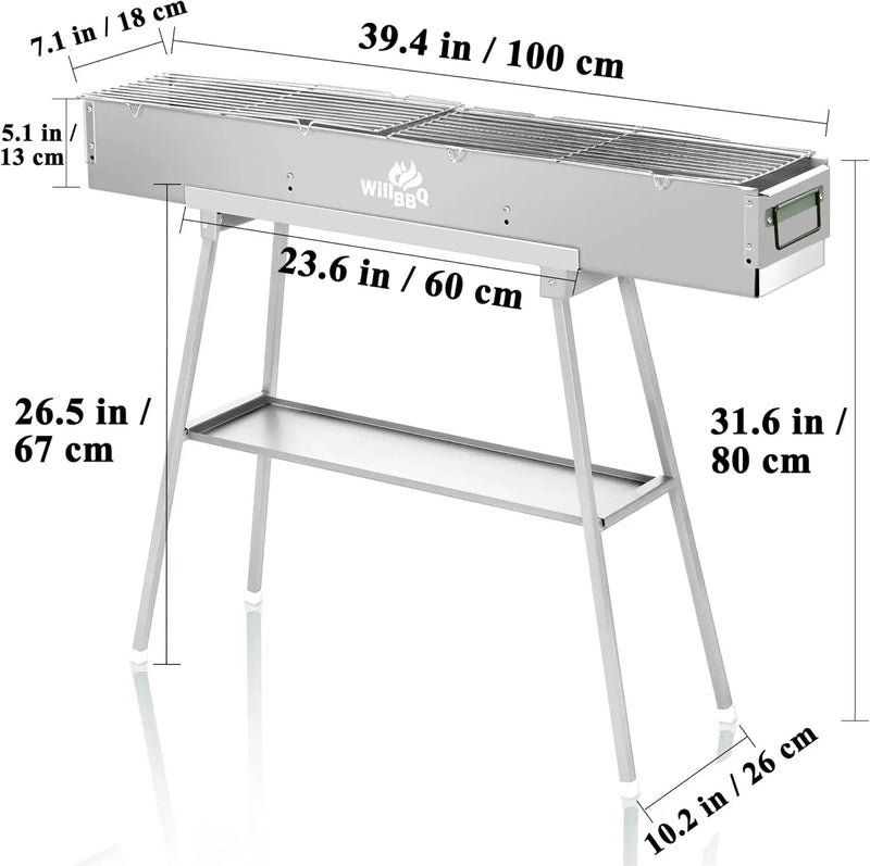 Charcoal Grills Commercial Quality Portable Multiple Size Hibachi BBQ Lamb Skewer Folded Camping Barbecue Grill(39.4x7.1x5.1 inch With Accessories) by GreenHaven Gardens