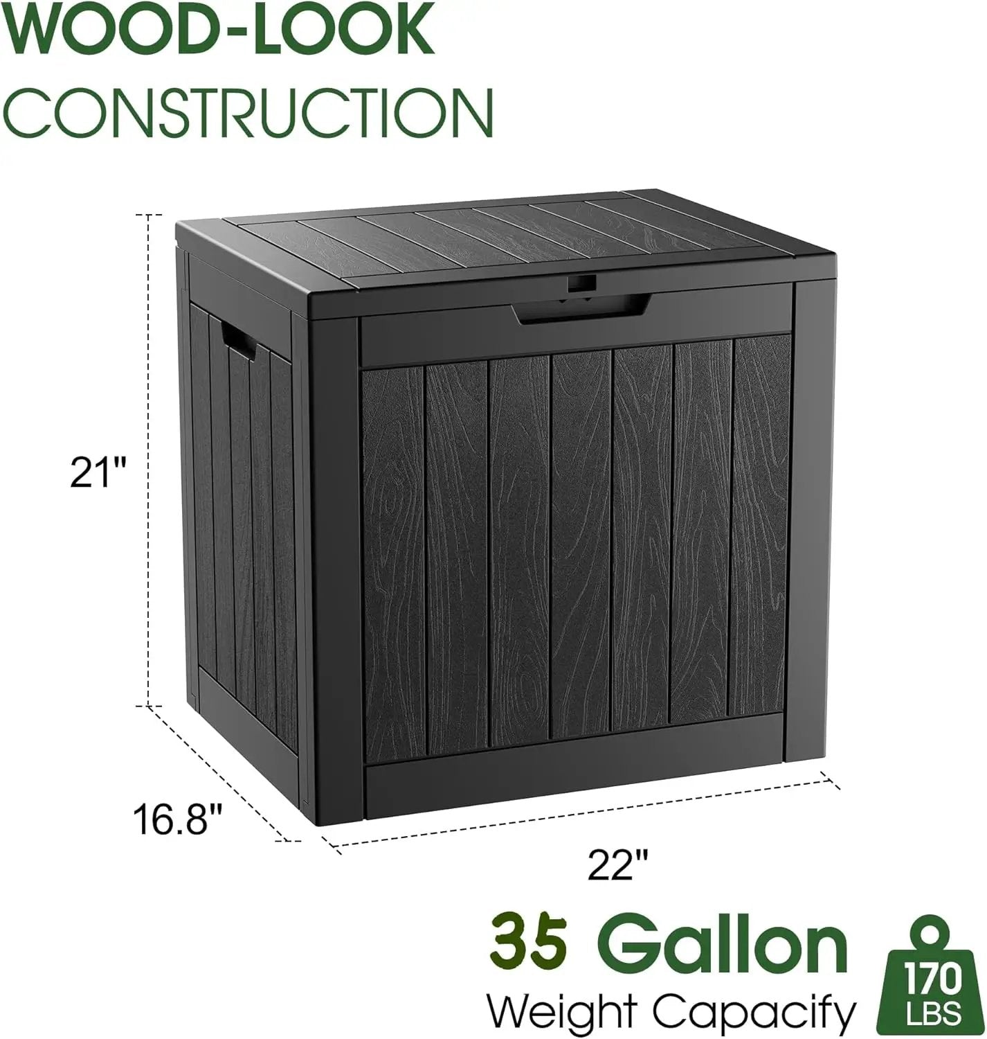 KAMABOKO Deck Box, 35 Gallon Resin Indoor and Outdoor Storage Boxes Waterproof for Garden Tools, Pool Accessories Storage Bench, Patio Furniture and Cushions with Lockable Lid, Black by GreenHaven Gardens