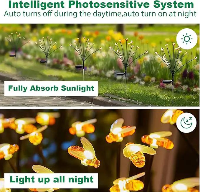 32 LED Spring Bee Garden Lights Solar Powered Honeybees Outdoor Decorations Swaying Lights Waterproof Solar Firefly Landscape Lights Warm Yellow for Pathway Yard Lawn Patio Walkway Courtyard(4Pack) by GreenHaven Gardens