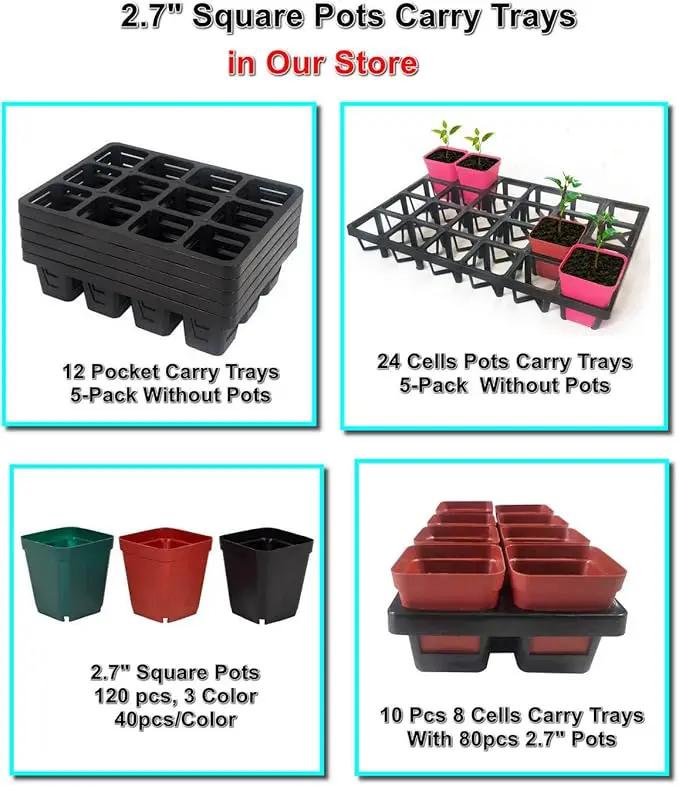 Square Nursery Pot Tray with 24 Cells, 5 Pack Plant Trays for Pots, Flower Pot Moving Tray, Plastic Planting Tray for Carrying Small Plant Pots(120 Cells in Total by GreenHaven Gardens