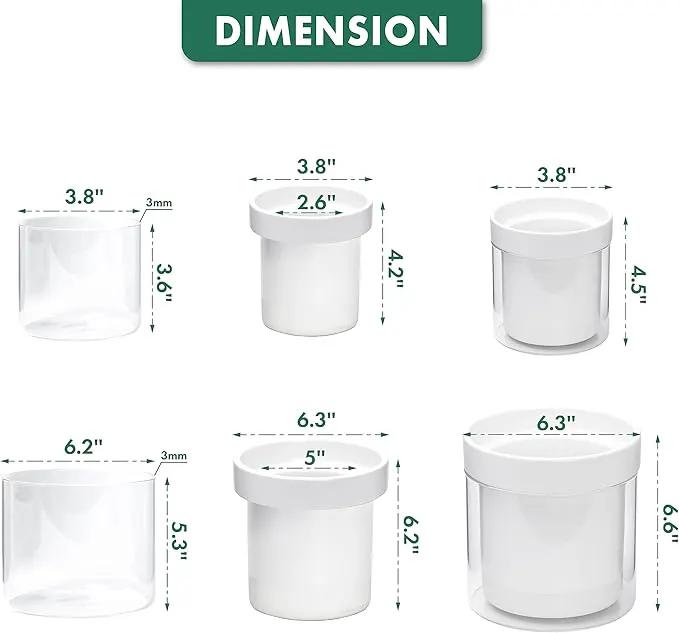 Phoenix Vine 6 Inch 4 Inch Self Watering Planter, White Terracotta Clay Pots with Glass Reservoir for Indoor Plants, Herbs, Flowers, 52-B-G-46 by GreenHaven Gardens
