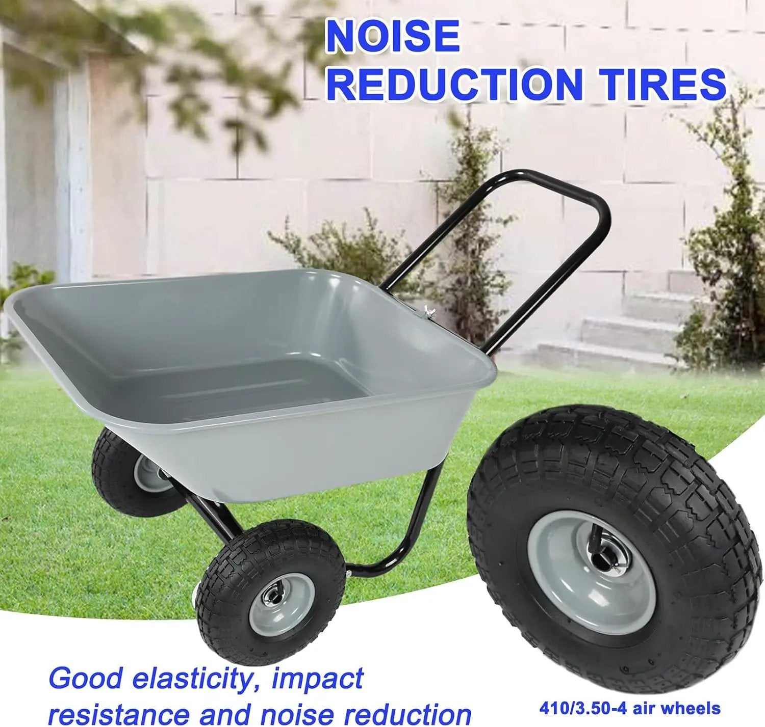 Dual Wheel Wheelbarrow, Heavy Duty Garden Cart, 300 lbs Capacity Utility Cart with Two 15 inches Pneumatic Tires for Outdoor Lawn Yard Farm Ranch (Gray) by GreenHaven Gardens