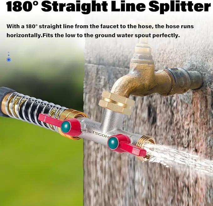 Hose Splitter, 180 Degree T Type Water Hose Splitter, Faucet Splitter 2 way 3/4" GHT Thickened Hexagonal Water Inlet with 2 More Extension Handles by GreenHaven Gardens