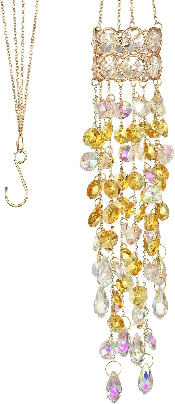 Hanging Window Garden Crystal Sun Catcher, Gold-Plated Sun Catcher for Indoor and Outdoor Decoration, Light Catcher, Party Crystals (Golden) by GreenHaven Gardens