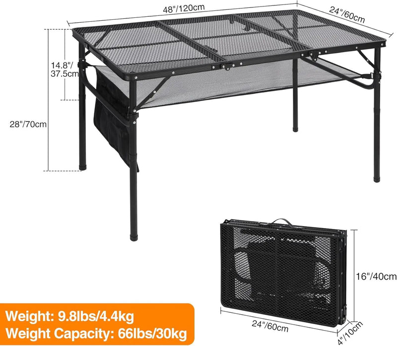 RedSwing Folding Grill Table, Lightweight Portable Grill Stand Table for Outdoor Camping Picnic BBQ, Adjustable Height, 48''x24''x16/28'', Black by GreenHaven Gardens