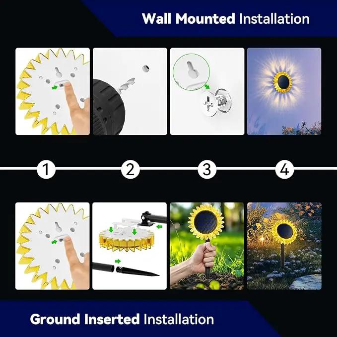 Hogni 6PK Solar Garden Lights, Ground Stake/Hang 2 in 1 Solar Sunflowers Outdoor Waterproof IP67, Outdoor Decor for Pathway Walkway Landscape Backyard Fence Decoration by GreenHaven Gardens
