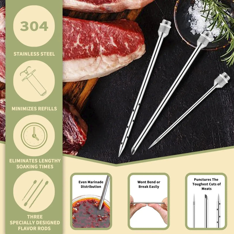 Meat Injector Syringe 2-oz Marinade Flavor Barrel 304 Stainless Steel with 3 Marinade Needles, Travel Case for BBQ Grill Smoker, Turkey, Brisket, Paper Instruction and E-book Included by JY COOKMENT by GreenHaven Gardens