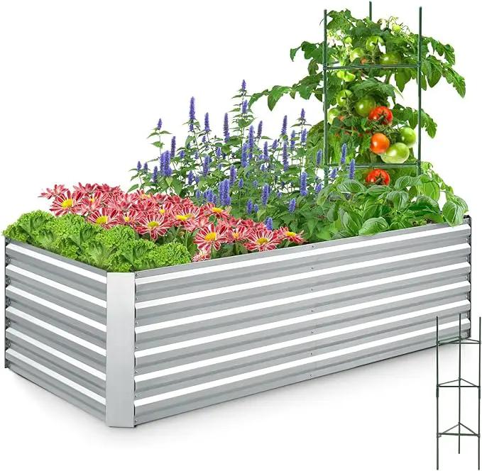 Quictent Galvanized Raised Garden Bed 6x3x2 Ft Metal Planter Box Bottomless for Backyard, Include 1 pc Tomato Cage, Silver by GreenHaven Gardens