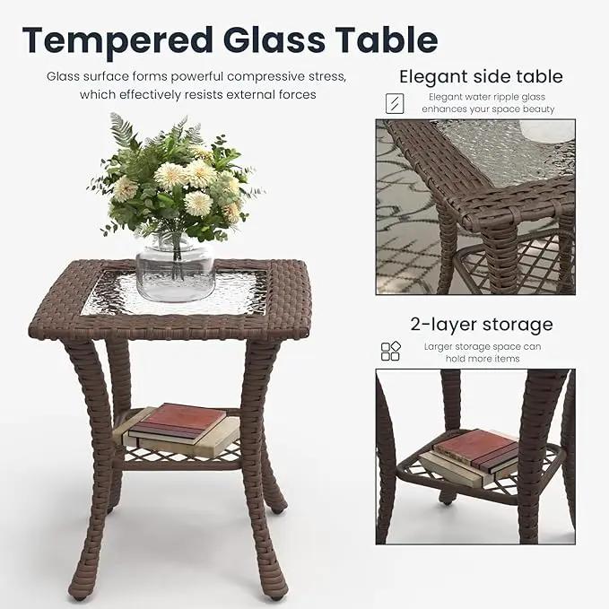 5 Pieces Outdoor Patio Furniture Sets with Rocking Swivel Chairs with 6-inch Thick Cushion and Side Table for Deck Lawn by GreenHaven Gardens