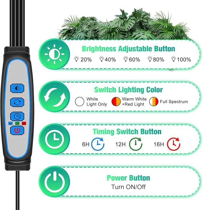 Wolezek Grow Lights for Indoor Plants, 80 LED 4 Heads Full Spectrum Grow Light with Clip, Plant Light with 5000K 3000K 660nm LED Chips, Auto Timer 6 12 16 Hrs, Grow Lamp for Seed Starting by GreenHaven Gardens