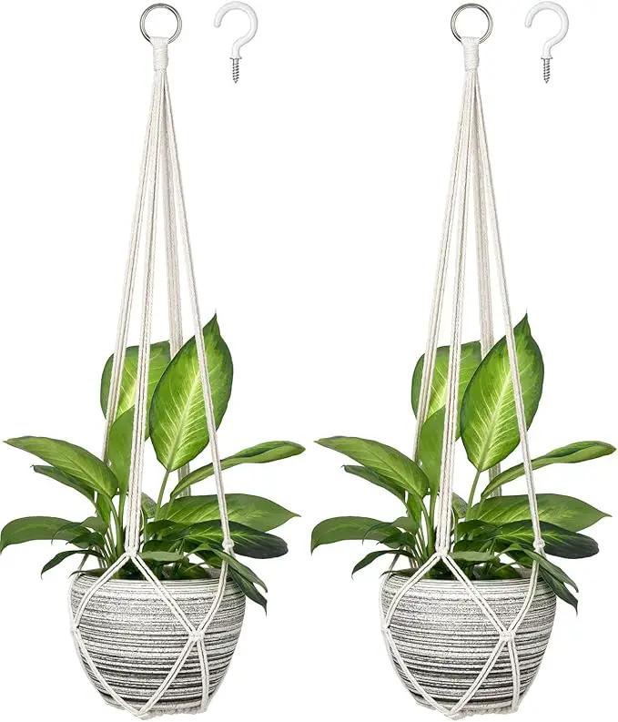 Dahey Macrame Plant Hanger Indoor Hanging Planter Basket Handmade Woven Cotton Rope Flower Pot Decorative Crochet Plant Holder Stand for Boho Home Decor No Tassels,35 Inch,Set of 2 by GreenHaven Gardens