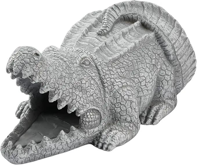 Elenon Crocodile Decorative Gutter Downspout Extension Statue, Gutter Guardian Rain Downspout Extender, Garden Splash Block Outdoor Sculpture for 3" × 4" Down Spouts Decor by GreenHaven Gardens