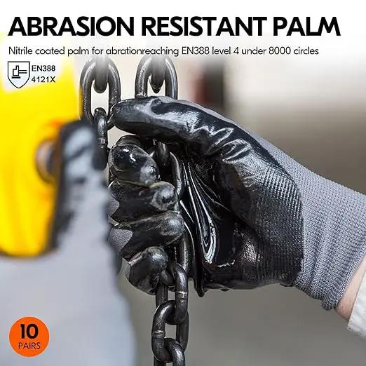 Vgo... 10-Pairs Safety Work Gloves, Gardening Gloves, Non-slip Nitrile coating, Dipping Gloves (Size L, Gray, NT2110) by GreenHaven Gardens