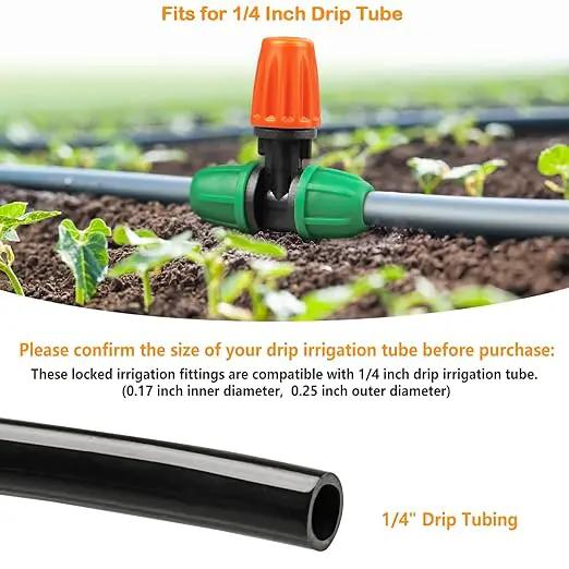 Drip Irrigation Fittings Kit for 1/4" Tubing, 65 Pcs Drip Line Lock Barbed Connectors for Drip Systems - 18 Couplings, 15 Tees, 12 End Caps,1 0 Elbows, 5 Cross Connectors, 5 Misters Nozzles by GreenHaven Gardens
