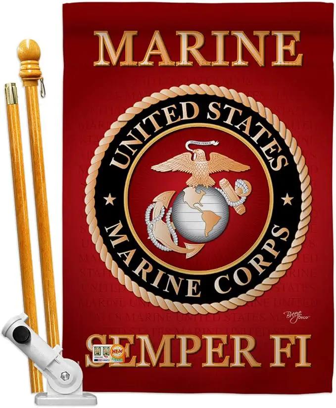 Breeze Decor HS108057-BO Marine Corps Americana Military Decorative Vertical Set, House Flag 28" x 40", Thick Fabric by GreenHaven Gardens