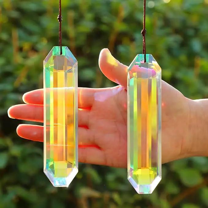2 Pack 5" Large Crystal Sun Catchers, HYBEADS Hanging Ornaments for Windows Retangle Prism Suncatchers for Garden Home Decor Office Living Room Windows Crystal Rainbow Maker by GreenHaven Gardens