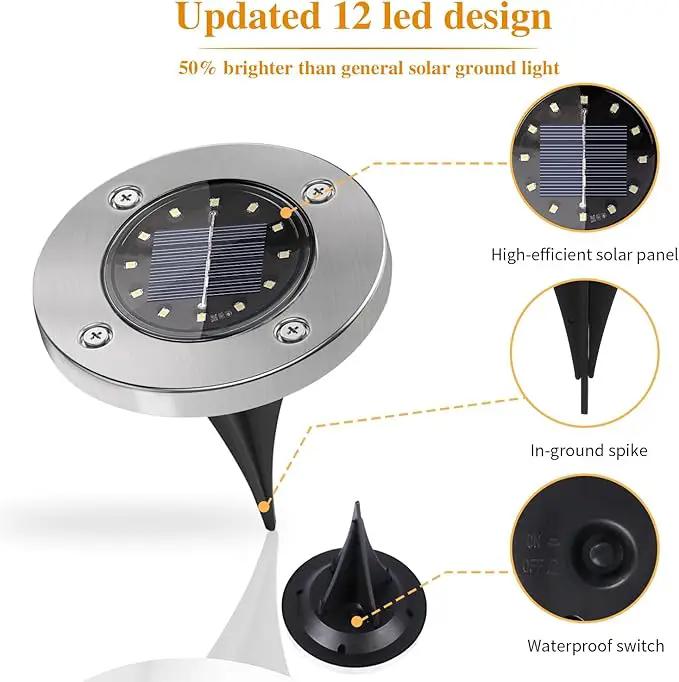 Solar Lights Outdoor Waterproof, 12 Packs Bright Solar Ground Lights with Updated 12 LEDs, Solar Garden Lights Landscape Lights for Pathway Walkway Driveway Patio Yard Deck Lawn Decor (Cold) by GreenHaven Gardens