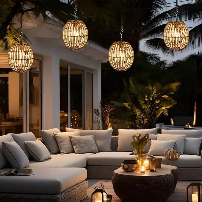 Hanging Solar Lantern Outdoor Waterproof, IP44 Boho Rattan Solar Hanging Light, Large Solar Lantern for Porch Yard Pathway Garden Decor(Bulb Included) by GreenHaven Gardens