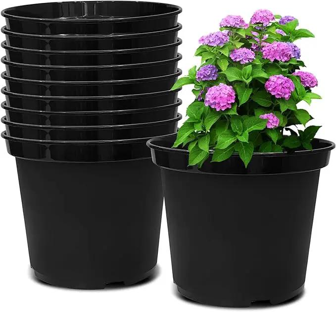 3 Gallon Plastic Nursery Pots, 10 Inch Round Plant Pots with Drainage Holes, 10 Pack Planting Pot for Outdoor Indoor Plants, Black by GreenHaven Gardens