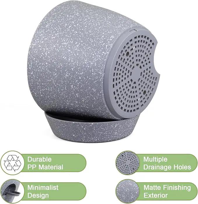 Big Self Watering Pots 12/10/9 inch, Planter, Plant Pots with Mesh Drainage Holes for Indoor Outdoor Garden Plants, Plastic Flower Pots with Removable Deep Reservoir, Speckled Grey by GreenHaven Gardens