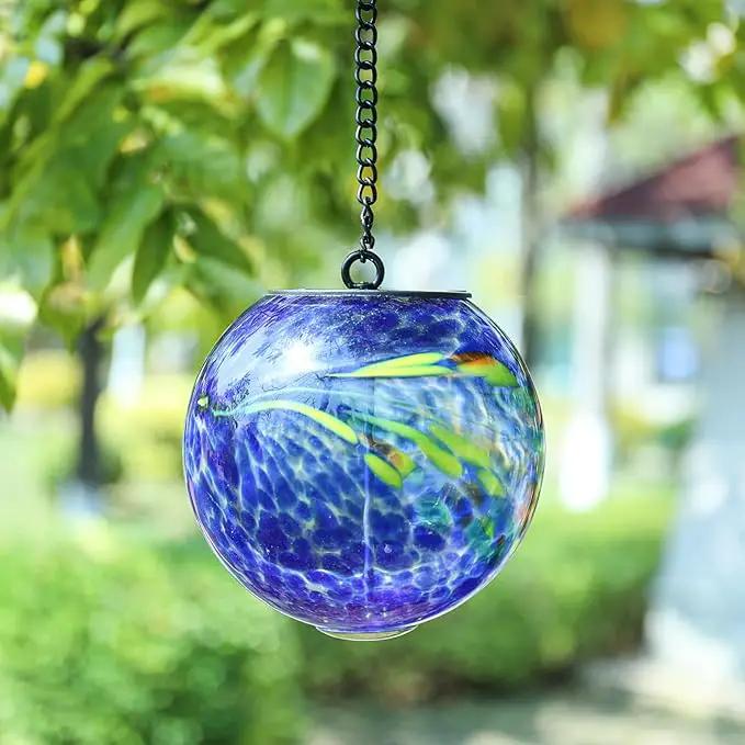 VCUTEKA Solar Hanging Lanterns Outdoor Decoration, Glass Solar Lights with Hook Up, Solar Garden Gazing Ball Light for Yard, Tree and Patio Decor, Blue by GreenHaven Gardens