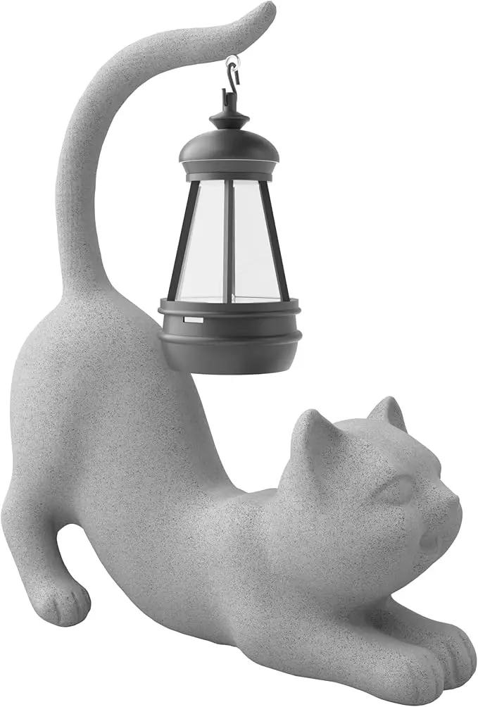 Solar Cat Garden Statue 10 Inch Porch Patio Decor for Outside Yard Decoration Outdoor Unique Housewarming Gardening Birthday Gifts for Cat Lovers Women Grandma by GreenHaven Gardens