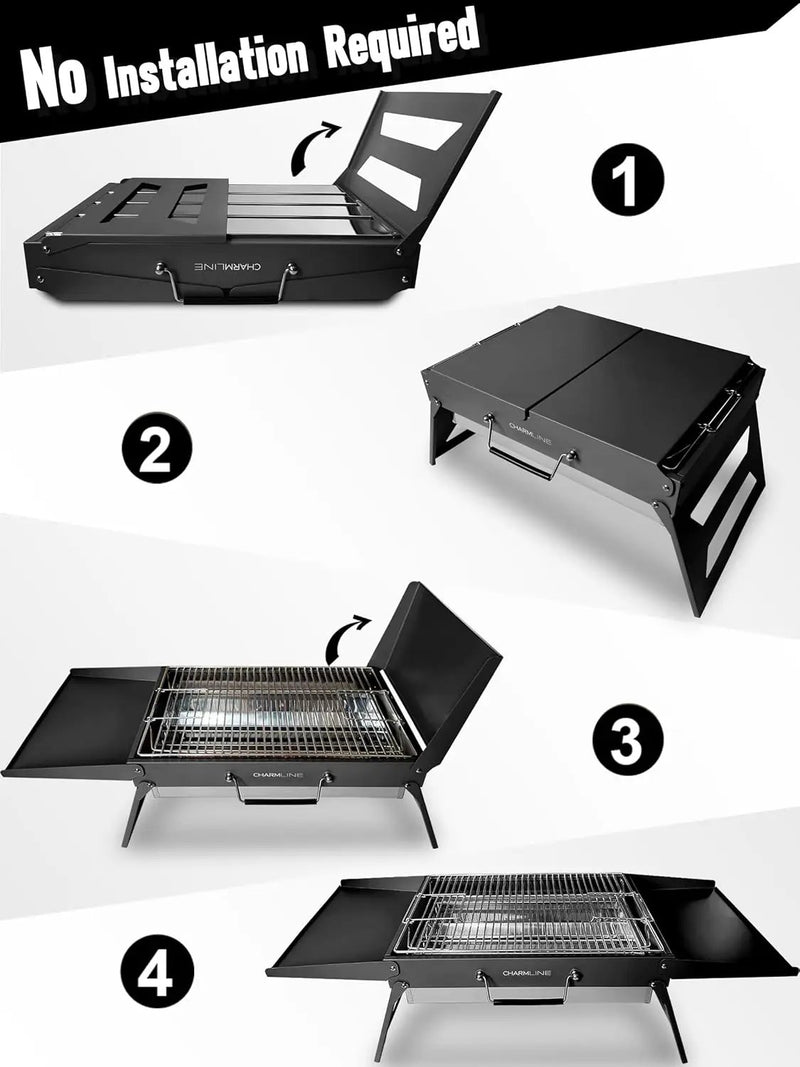 Charmline 20x14inch Big Desktop Charcoal Grill, Liftable Grilling Net, Saving Space Grill for Indoor and Outdoor, BBQ Grill for Camping, Gardens, Picnics, Beach Parties, Black by GreenHaven Gardens