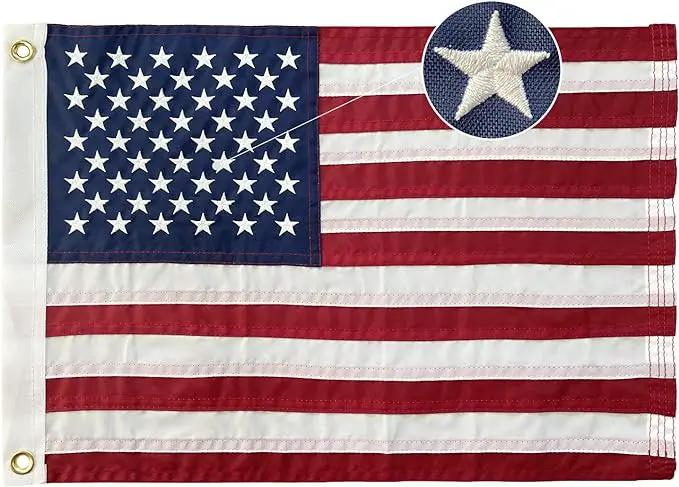 American Flag 16x24 Boat Flags Outdoor Heavy Duty Embroidered USA 1.3x2Ft Flags - Heavy Duty Banner US Nylon Sewn Stripes Indoor with 2 Brass Grommets by GreenHaven Gardens