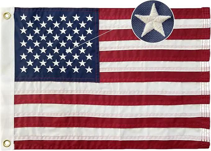 American Flag 12x18 Boat Flags Outdoor Heavy Duty - Embroidered USA 1x1.5 Ft Flags - Heavy Duty Banner US Nylon Sewn Stripes Indoor with 2 Brass Grommets by GreenHaven Gardens