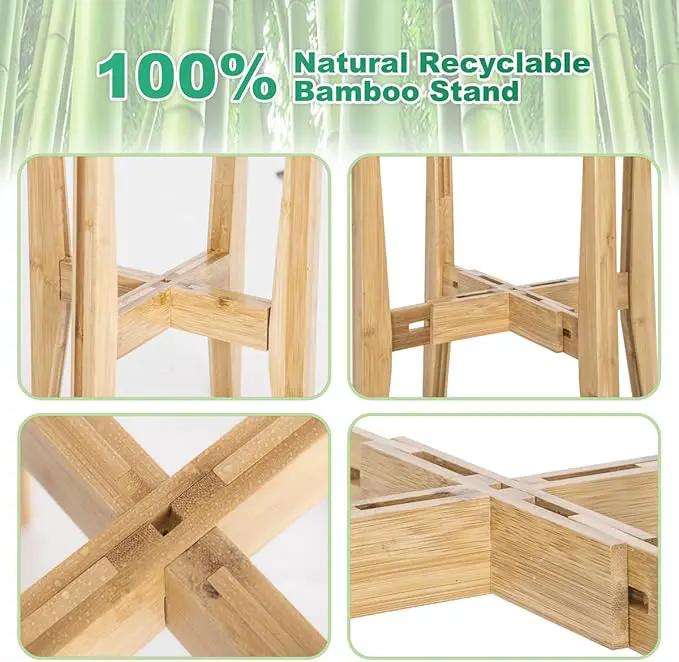 Plant Stand Indoor, Bamboo Plant Shelf, Adjustable Corner Plants Flower Holders Single Floor Plant Stand, Fits 8 to 12 Inches Pots,(Pot & Plant Not Included)(Nature) by GreenHaven Gardens