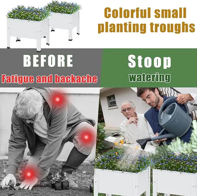 aboxoo 2 Packs 14 Inch Small Planter Raised Garden Bed with Legs,Outdoor Metal Planter Box for Patio,Elevated Garden Bed for Vegetables Flower Herb(White) by GreenHaven Gardens