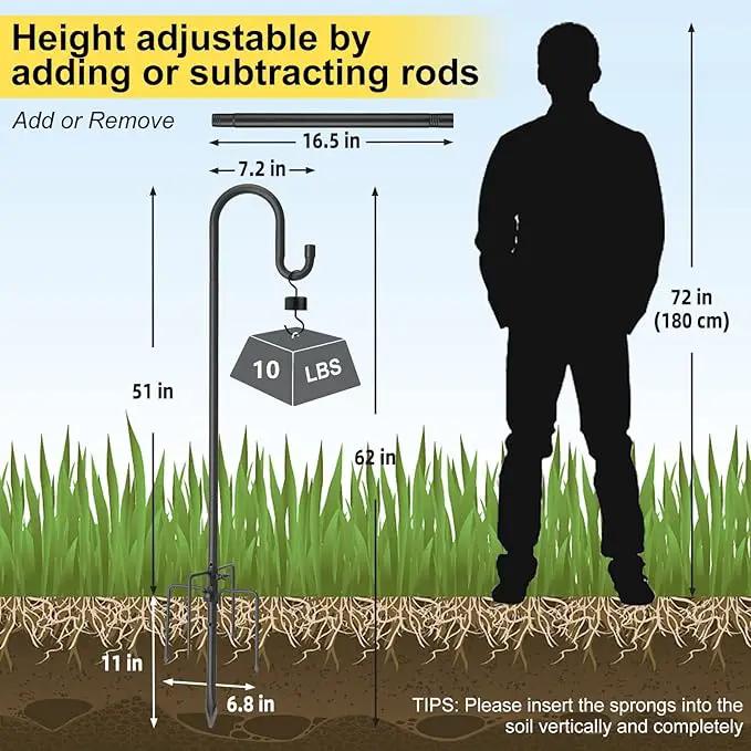 Heavy Duty Shepherd Hooks for Outdoor Decor, 62 Inch Tall Garden Hooks for Hanging Plants, Lanterns, Bird Feeders – Rust-Resistant Steel, Sturdy 5 Prongs Base – Black by GreenHaven Gardens