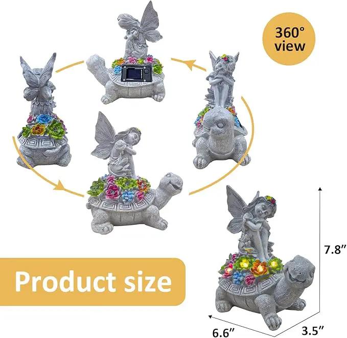 Solar Garden Statue Angel and Turtle,Figurines Outdoor Decor,Outdoor Solar Statue with LED Lights for Yard,Patio,Lawn Art Decoration,Housewarming Gift by GreenHaven Gardens